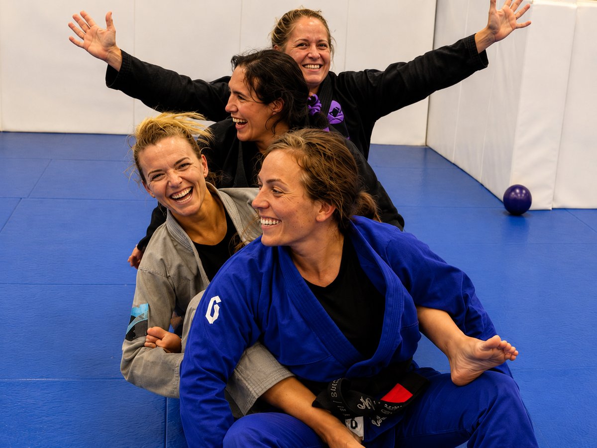 Women's Brazilian Jiu-Jitsu class at Ramona MMA Center, students together on the mat